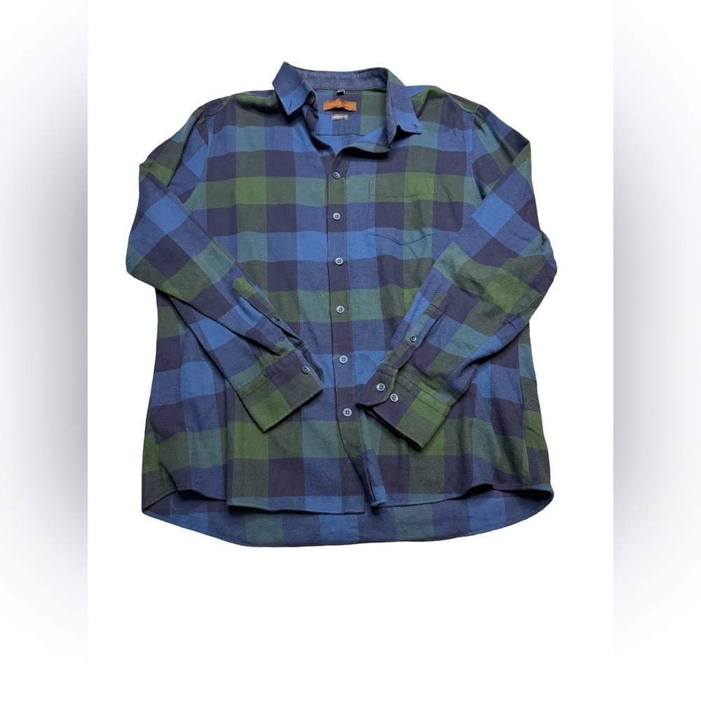 🟦 Patrick James Blue Green Plaid Flannel Button-Down Shirt Men’s XL‎ 🟦